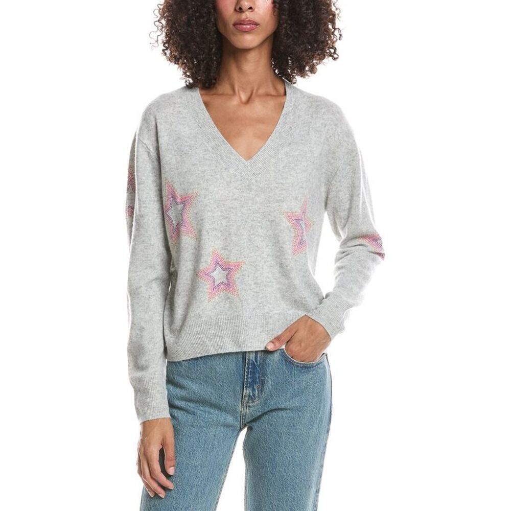 Brodie Cashmere Womens  Star Dust 100% Cashmere Sweater, Grey
